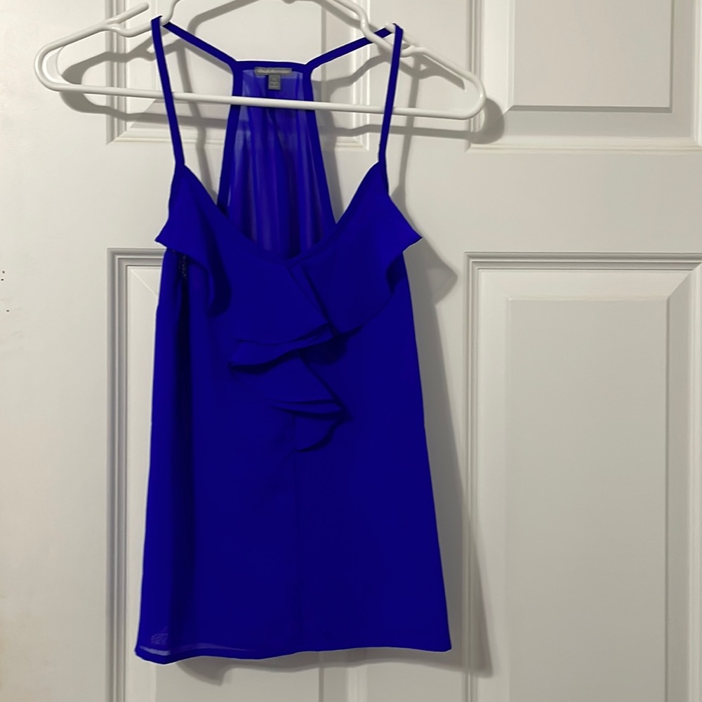 Bright blue charlotte rouse ruffle tank